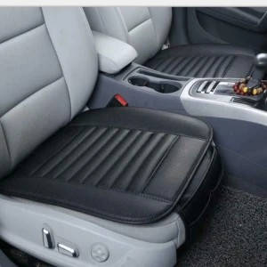 Снимка на Черен универсален кожен дишаща възглавница предпазен калъф подложка протектор за седалка на автомобил от еко кожа 49 х 51 cm