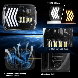 Комплект ляв и десен универсален 5x7 инча LED фар лампа халоген 12V/24V къси дълги с DRL дневни светлини мигач бяло/жълто