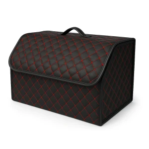 Снимка на Луксозен кожен органайзер за багажник сгъваема кутия за съхранение с червен шев 55x30x30 см