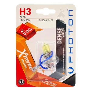 Снимка на 1 брой халогенна крушка H3 Х3 12V 55W PK22S жълта светлина в блистер Xtreme Photon