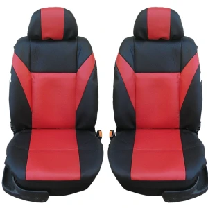 Снимка на 1+1 Комплект универсални калъфи тапицерия за предни седалки на автомобил бус джип еко кожа червено с черно