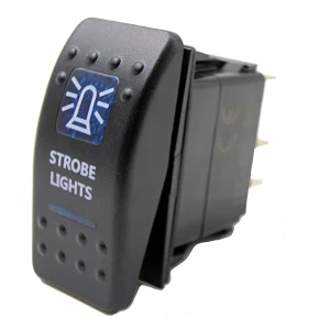 Снимка на Копче, Бутон, За Вграждане, за Буркан, Маяк, Блиц Светлини, Аварийна Лампа, LED Светлини, 12V - 24V, Надпис  STROBE LIGHTS , Синя Светлина