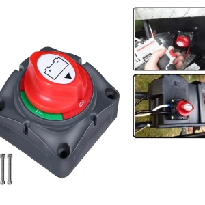 Снимка на Ключ маса превключвател прекъсвач изолатор на акумулатор – въртящ се, водоустойчив IP66, 12–48V, 275A, черен/червен