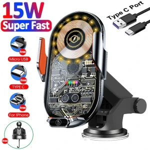 Снимка на Smart Поставка стойка държач за телефон с безжично зарядно Wireless Charger за автомобил