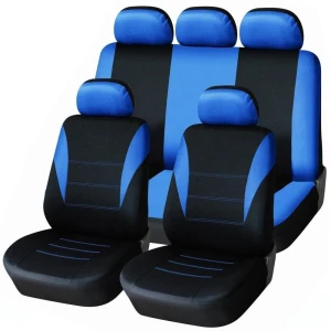 Снимка на Универсална тапицерия, пълен комплект калъфи за предни и задни цели седалки,текстил в синьо-черно
