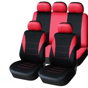 Снимка на Универсална тапицерия, пълен комплект калъфи за предни и задни цели седалки,текстил в червено-черно