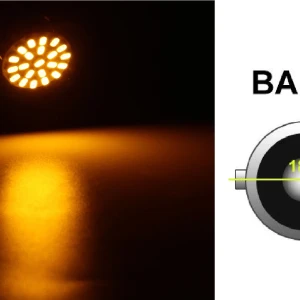 Снимка на LED Лед Крушки, 22 SMD, BA15S 1156 (P21W), Срещуположни пинове (180°), Opposite, 12V, Оранжева, Жълта Светлина