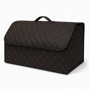 Снимка на Луксозен кожен органайзер за багажник сгъваема кутия за съхранение с червен шев 66x30x30см