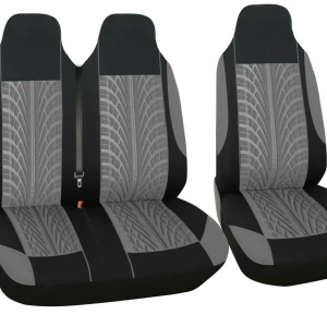 Снимка на Комплект 2 + 1 тапицария/калъфи за бус/ван с шарка грайфер - текстил - сиво и черно - 5 части