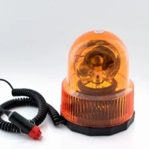 Снимка на Въртяща сигнална аварийна оранжева лампа буркан 24V Маяк с магнитна база 25W