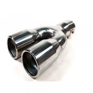 Снимка на Универсален двоен накрайник за ауспух на автомобил. 35-55 мм, Дължина 21см, Хром