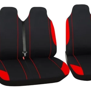 Снимка на 2+1 КОМПЛЕКТ УНИВЕРСАЛНИ КАЛЪФИ , ТАПИЦЕРИЯ ЗА ПРЕДНИ СЕДАЛКИ ЗА БУС , МИКРОБУС , ЦВЯТ ЧЕРВЕНО-ЧЕРНО , ТЕКСТИЛ TAP408