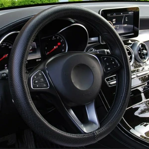 Снимка на Универсален Перфориран Дишащ Калъф За Волан, Черен цвят, Еко Кожа, За Автомобил Бус Джип SUV