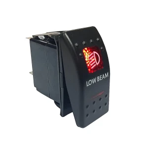 Снимка на Копче, Бутон, За Вграждане, за LED Лед Бар, Халоген, Къси Светлини, 12V - 24V, Надпис  LOW BEAM , Червена Светлина