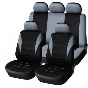 Снимка на Универсална тапицерия, пълен комплект калъфи за предни и задни цели седалки,текстил в сиво-черно