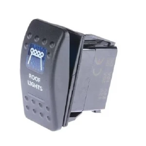 Снимка на Копче, Бутон, За Вграждане, за LED Лед Бар, Халоген, Светлини, 12V - 24V, Надпис ROOF LIGHTS , Синя Светлина