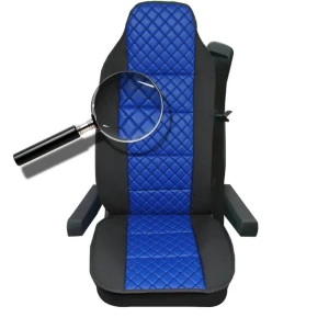 Снимка на Универсален калъф за седалка на камион - релефен - еко кожа и текстил - Volvo, DAF, Man, Scania, Mercedes, Iveco - синьо с черно