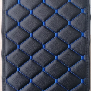Снимка на Универсален кожен калъф подложка за подлакътник на автомобил 29 cm x 17 cm черно със син шев