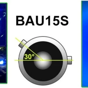 Снимка на LED Лед Крушки, 18 SMD, Асиметрични, Разминати пинове (150°) , Offset, 1156, BAU15S, 12V, Синя Светлина