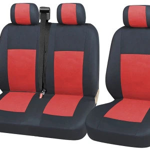 Снимка на 2+1 комплект универсални калъфи тапицерия за бус и микробус - Transit, Sprinter, Movano, Master, Crafter, Transporter, LT, Boxer, Jumper - черно и червено