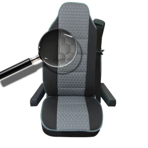 Снимка на Универсален калъф за седалка на камион - релефен - еко кожа и текстил - Volvo, DAF, Man, Scania, Mercedes, Iveco - черно със сиво