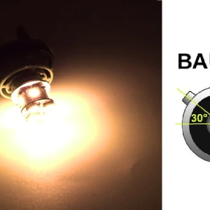 Снимка на LED Лед Крушки, 22 SMD, BA15S 1156 (P21W), Асиметрични, Разминати пинове (150°) , Offset, 12V, Оранжева, Жълта Светлина