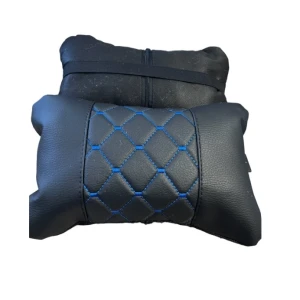 Снимка на Комплект от 2 броя универсални възглавници авто възглавничка за врат за по-добър комфорт при дълъг път с автомобил черно със син шев